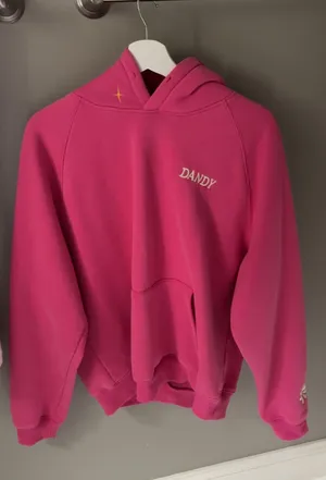 Dandy Worldwide pink hoodie with yellow star and flower details, size M thumbnail 1