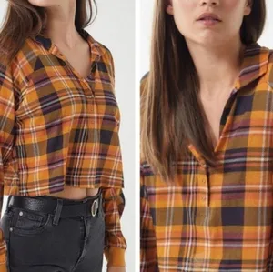 Urban outfitters cropped plaid shirt sz l thumbnail 2
