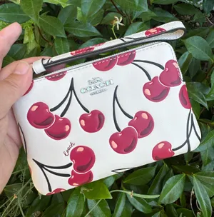 Brand New COACH Corner Zip Wristlet With Cherry Print CR819 thumbnail 1
