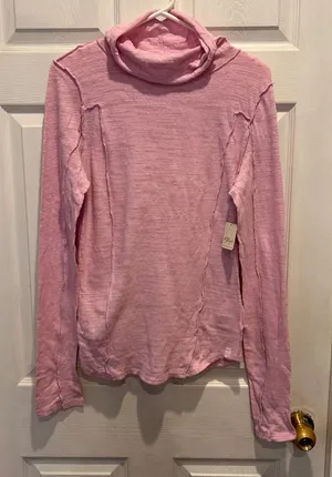 NWT Free People We The Free Blush Lilac‎ Everyday Layering Turtleneck Top L Pink thumbnail 1
