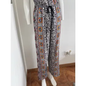 Angie Women’s Boho Wide Leg Jumpsuit Black Orange Spaghetti Strap Festival M thumbnail 5