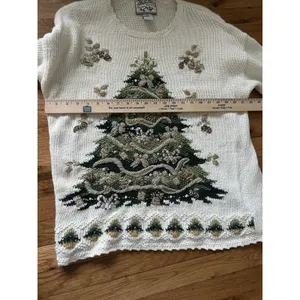 Vintage 90s Thick Knit Heirloom Collectibles Christmas Tree Sweater Size Large thumbnail 7