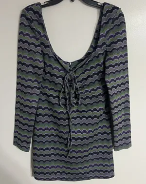 Zara Women's Purple Green Black Chevron Y2K‎ 90s Retro Lace Up Mini Dress Medium thumbnail 1