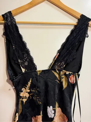 Lulus Judith Floral Jacquard Satin Lace Maxi Slip Dress Black XS NWT $110 thumbnail 9