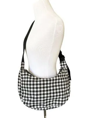 Baggu Medium Crescent Bag in Black & White Pixel Gingham thumbnail 1