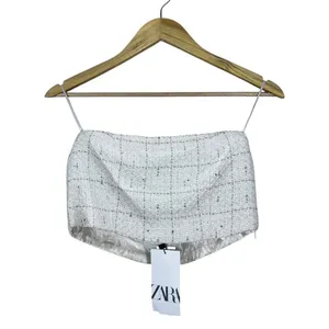 NWT Zara Tweed Metallic Sequin Tube Top Cream Gold Evening Classic Glam Size S thumbnail 2