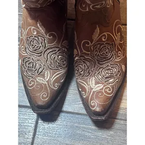 Wildflowers Bluebonnet Size 6 Brown Leather Rose Embroidered Cowboy Boots‎ Rodeo thumbnail 8