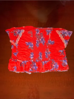 Free People Scottie printed sleeveless tube top Hot red combo Sz L BarbieCore thumbnail 3