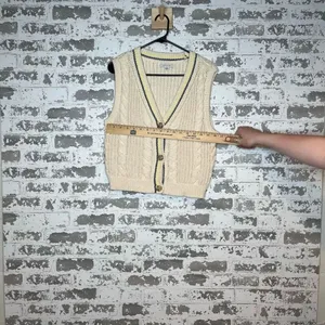 American Eagle | women knitted cream button down sweater vest thumbnail 5