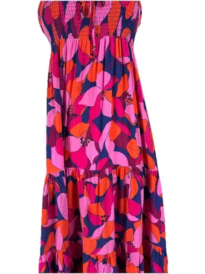 Abel The Label Floral Smocked Tiered Maxi Dress Medium Pink Tropical Coastal thumbnail 4