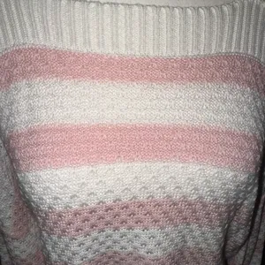 Pink & white stripe cold shoulder knit sweater thumbnail 4