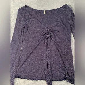 Free people intimately say when Long Sleeve Top ruffle sleeves blue metallic thumbnail 2