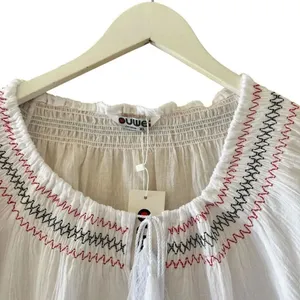 Ouwei White Red Black Embroidered Ethnic Festival Blouse SZ XL #2488 thumbnail 2
