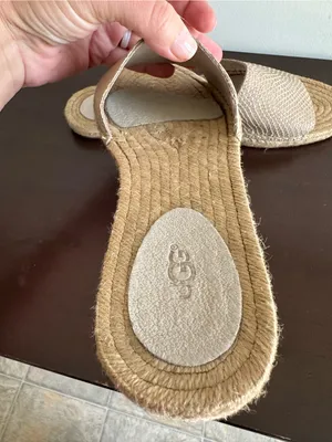 UGG Cherry Exotic Embossed Beige Leather Jute Espadrille Slides Sandals Size 9 thumbnail 7