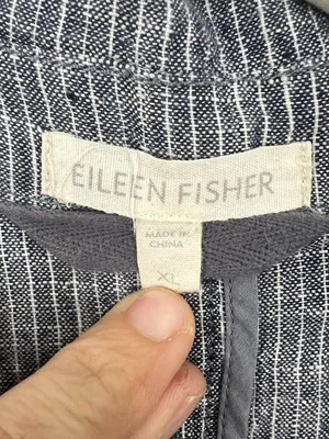 Eileen Fisher Linen Blue & White Railroad Stripe unstructured Blazer Jacket XL thumbnail 2