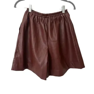 STAUD Clark‎ Vegan Leather Mid-Length Shorts Brown XS thumbnail 3