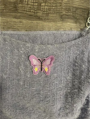 Purple Knit Crop Top with Chain Straps and Butterfly Patch Size L thumbnail 4