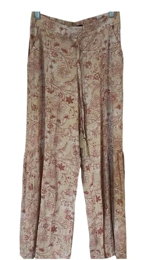 Rewash Mauve & Cream Floral Smocked Wide-Leg Pants - Size Medium (NWT) thumbnail 1