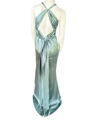 Monvelli Elegant Halter Satin Floor Mermaid Prom Gown Sage Green Size 4 NWT thumbnail 4