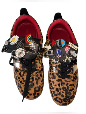 NEW Steve Madden Leopard Lace-Up Low-Top Pin Women's Sneaker Calf Hair SZ-8 thumbnail 1