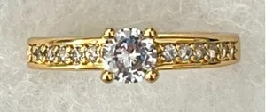 Classic Round High‎ Set CZ Ring Sz 6 Channel Set Accent Stones Pronged Gold Tone thumbnail 1