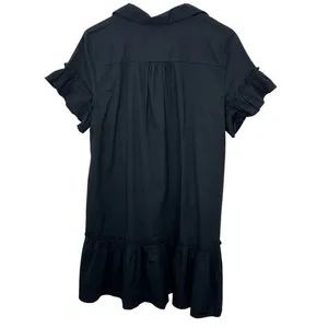 J. Crew Size 4 Black‎ Midi Shirt Dress Ruffle Front Button Down Tiered Brand New thumbnail 3
