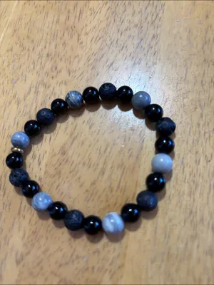 Black and Gray Beaded Stretch Bracelet - Women's Jewelry thumbnail 2