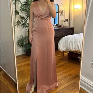 Anthropologie BHLDN Piper V-Neck Side Slit Satin Gown Dress in Sedona US 6 thumbnail 2