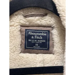 Abercrombie & Fitch Faux Suede Shearling Coat Womens XS Brown Cream Lined Jacket thumbnail 2