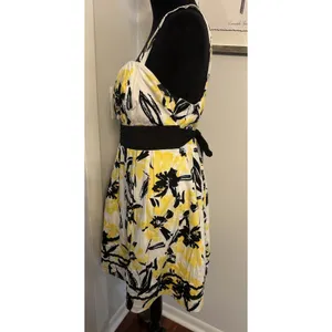 Vintage Y2K Sun Dress Yellow/White Black Trim Size14 City Triangles Party Church thumbnail 2