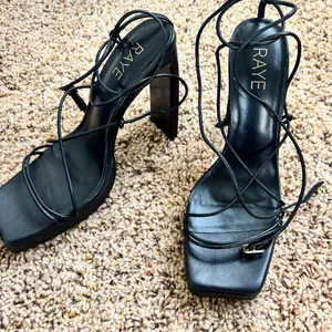 RAYE Black Strappy Lace-Up Platform Heels thumbnail 1
