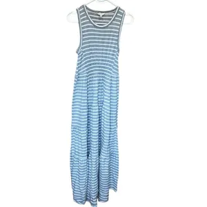Lucky Brand Ruched Sleeveless Grey & White Stripe Maxi Dress Small #800 thumbnail 4