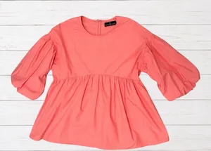Pomander Place Coral Peplum Babydoll Top Balloon Sleeve Cotton XS‎ Tuckernuck thumbnail 1