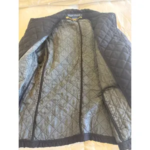Ralph Lauren Black Diamond Quilted Jacket Button Front Gold Chain Loop Womens M thumbnail 4