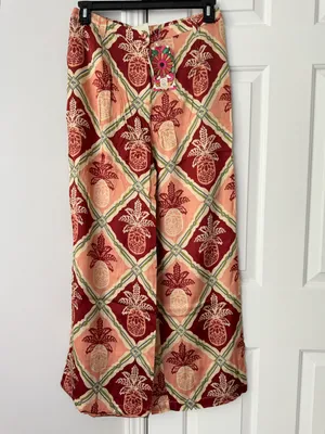 NWT Farm Rio Pineapple Satin Wide-Leg Pants, Size M thumbnail 4