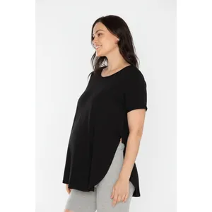 Kindly Yours Womens Maternity Nursing Top L-XL Black Cotton Modal T-Shirt Knit thumbnail 7