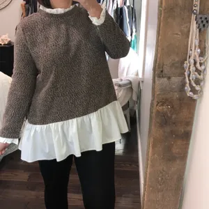 Small brown high neck boho ruffle sweater thumbnail 6