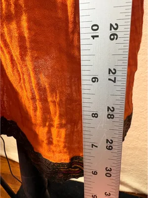 Boho Peasant Tunic Dress Burnt Orange Embroidered Gauze V-Neck Small/Medium thumbnail 7