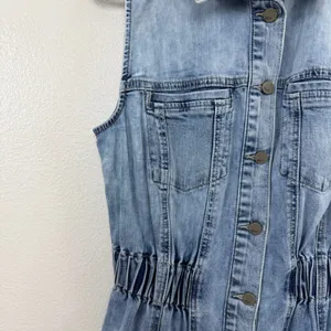 WASH LAB Dress Womens Size Small Blue Denim Sleeveless Button Front Maxi Raw Hem thumbnail 4