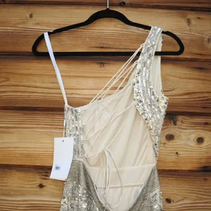 Mac Duggal 5687 SEQUINED ONE SHOULDER DRAPED LACE UP GOWN dress Silver 8 thumbnail 11