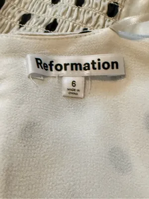 Reformation Ivory With Black Polka Dot Satin Wrap Cropped Long Bell Sleeve Top thumbnail 6