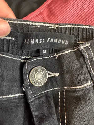 Almost Famous Black Wide Leg Contrast Stitch Cargo Pants Womens Medium Elastic W thumbnail 5