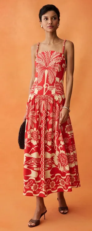 NWT Few Moda Anaya Fernanda Dress size 8 red linen midi copacabana sunset thumbnail 1