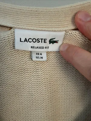Lacoste Cream V-Neck Cardigan with Athletic Patch size medium thumbnail 3