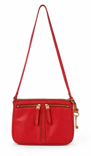 Fossil Erin Crossbody Bag‎ Womens Small Red Pebbled Leather Key Charm Pockets thumbnail 1