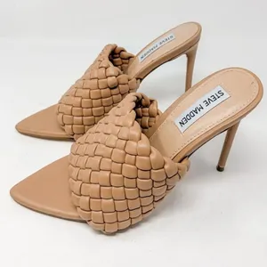 NWOT Steve Madden Women's Braided Pointed Toe Slide Heels Tan Size 7.5 thumbnail 1