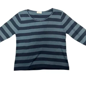 Arpel Made in Italy Women's Blue Stripped Wool Blend Rib Knit Sweater thumbnail 2