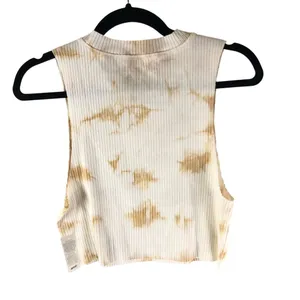 Aerie Womens Rebel Cropped Tank Top Tie-Dye Ribbed Beige & White XL thumbnail 2