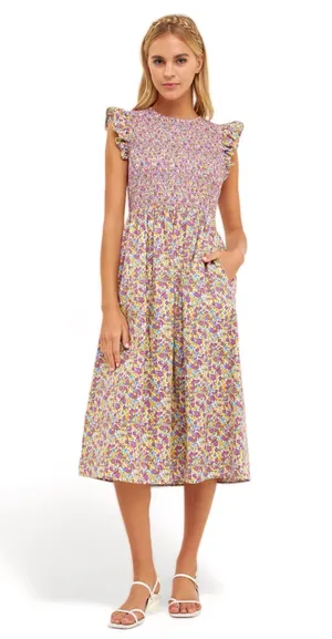 Anthropologie Cool Mode Ditsy Floral Smocked Bodice Midi Dress thumbnail 2