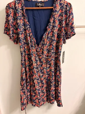 Lulus Audacious Audrey Navy Blue Floral Print Wrap Dress thumbnail 4
